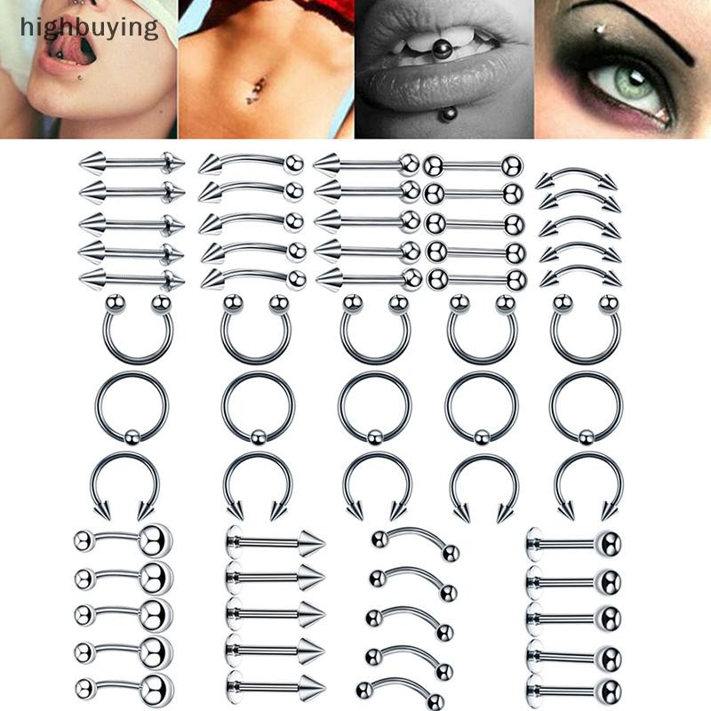 [ซื้อสูง] 60 ชิ้นเหล็กผสมจมูกริมฝีปากคิ้วลิ้นบาร์ท้องแหวนเจาะร่างกายเครื่องประดับหุ้นใหม่