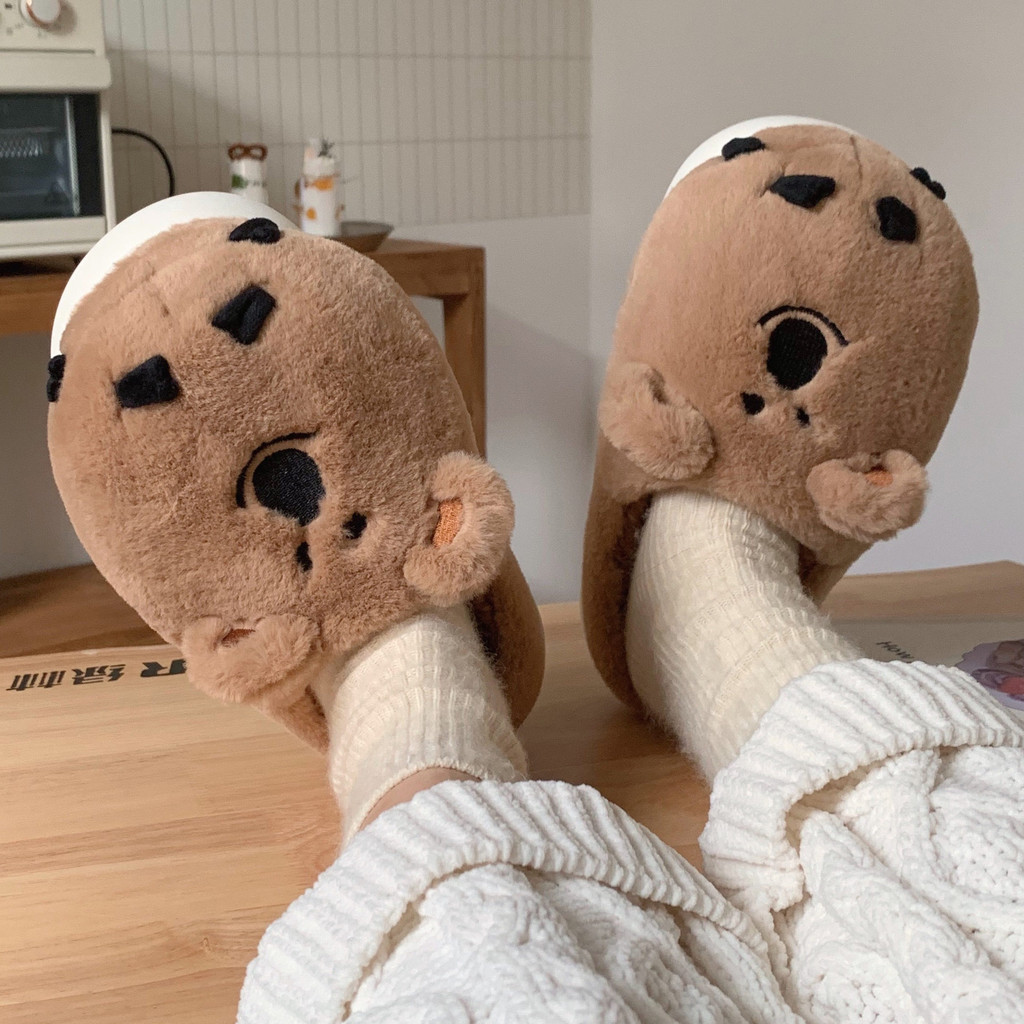 Xitiao Home รองเท้าแตะผ้าฝ้ายอุ่นผู้ชายผู้หญิงนุ่มน่ารักหมี Baotou Soft Sole