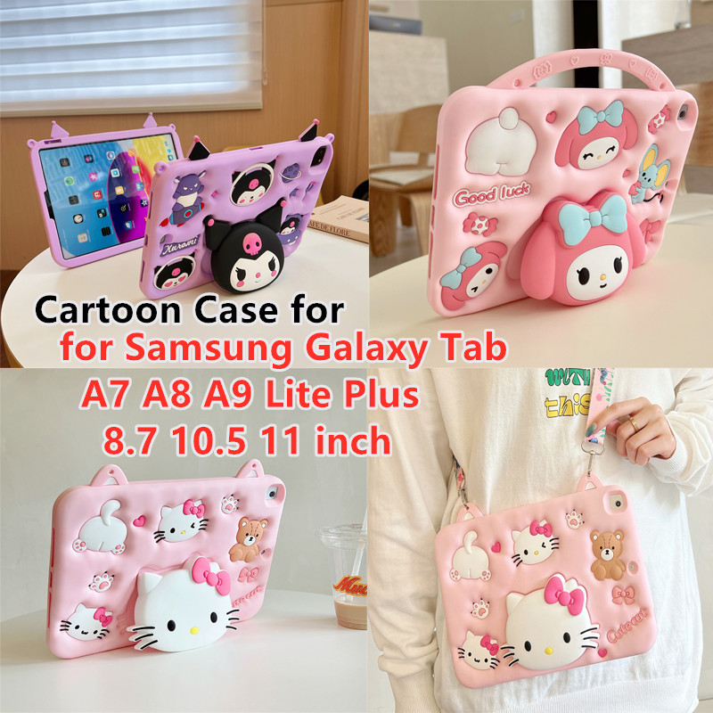 สําหรับ Samsung Galaxy Tab A7 A8 A9 Lite Plus 8.7 10.5 11 นิ้วการ์ตูนน่ารักกรณีซิลิคอนปรับ Telescoping Stand Protector ปลอก