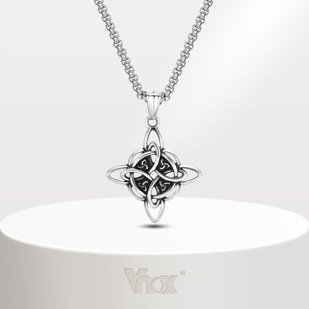 Vnox วินเทจ เซลติก ปม สร้อยคอผู้ชาย สเตนเลส ไม่จางหาย นอร์ดิก จี้ สร้อยคอ เครื่องประดับ ของขวัญ