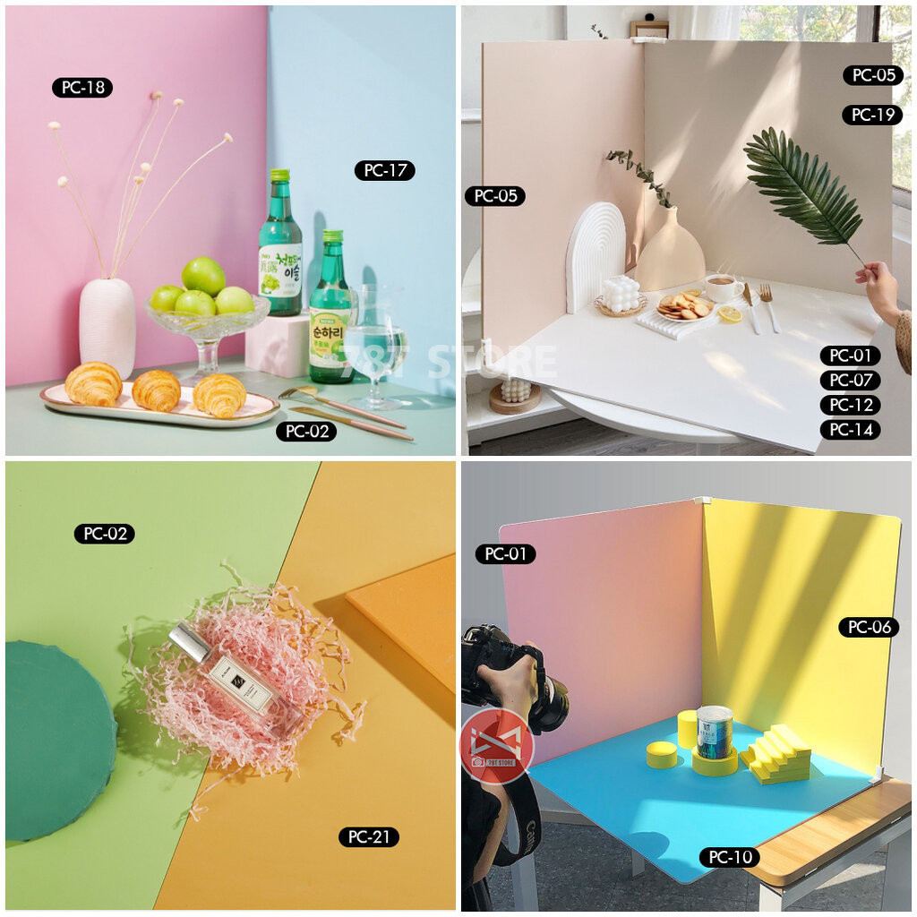 ฉากถ่ายรูปกระดานสีพื้น 1แผ่น2สี ถ่ายรูปสินค้า ถ่ายรูปอาหาร Professional Background Photography