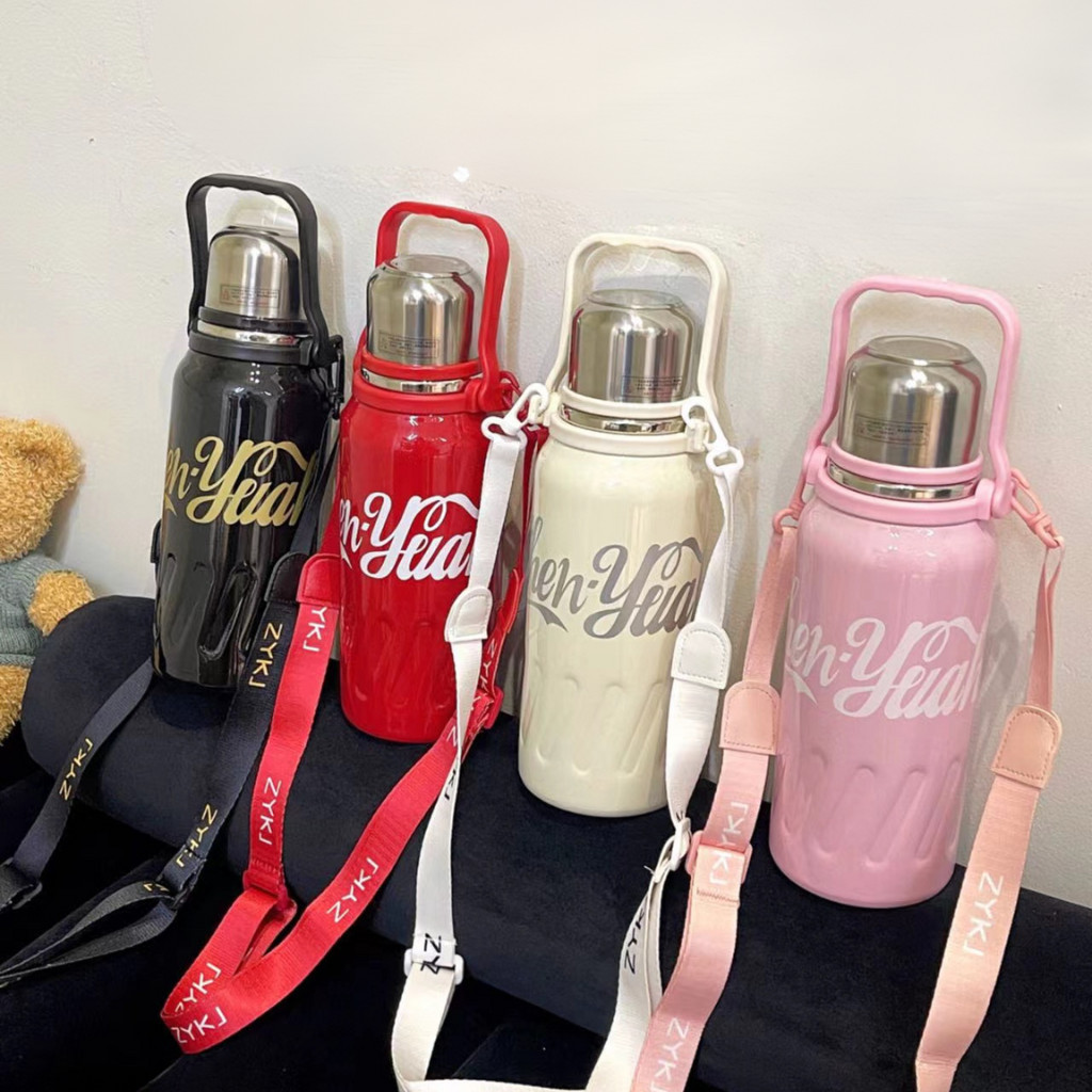 แก้วเก็บความเย็น 900ML 1200ML รุ่นมีหูหิ้วม เก็บความร้อน Aa2670 เย็น สแตนเลส พร้อมสายคล้องคอ
