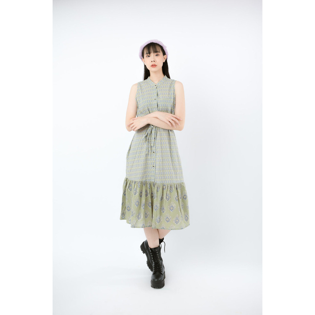 Indian cotton fabric เดรสคอจีนผ้าอินเดียกระดุมหน้า