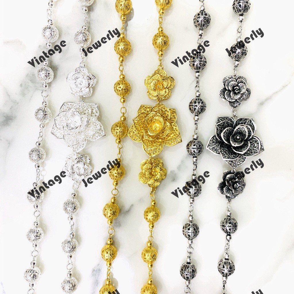 สร้อยสังวาลย์ เครื่องประดับตกแต่งชุดไทย มี 3 สีให้เลือก (ชุบทอง/เงินรมดำ/เงิน) สินค้าพร้อมส่งจากประเทศไทย