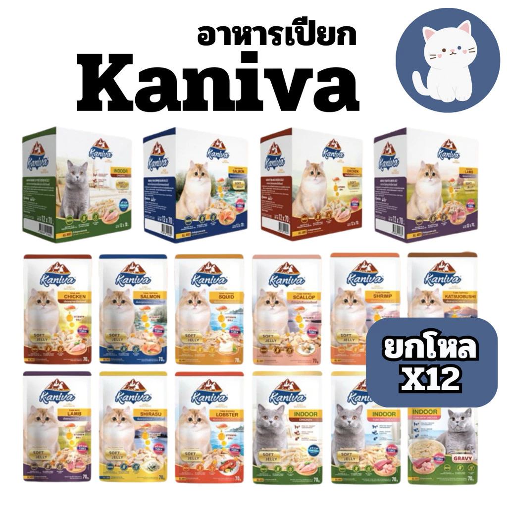[ยกโหล 12 ซอง] Kaniva อาหารเปียกแมว คานิว่า แบบซอง 70 กรัม เนื้อปลาทูน่าเน้นๆ โซเดียมต่ำ ไม่เติมเกลือ