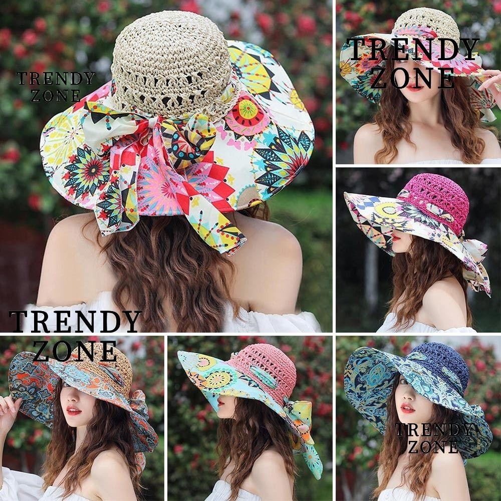 Trendyzone หมวกบักเก็ต ปีกกว้าง ป้องกันรังสียูวี แฟชั่นฤดูร้อน สําหรับผู้หญิง