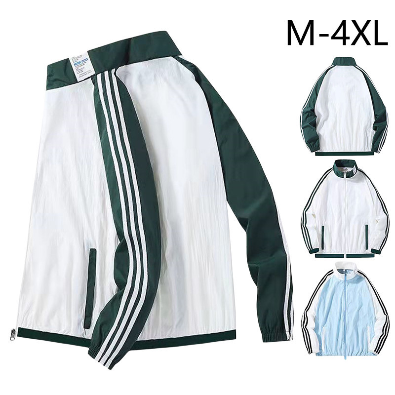 เสื้อแจ็กเก็ตกันแดด ป้องกันรังสียูวี ระบายอากาศ สวมใส่สบาย ลายทาง เข้าได้กับทุกชุด แฟชั่นสําหรับผู้ชาย