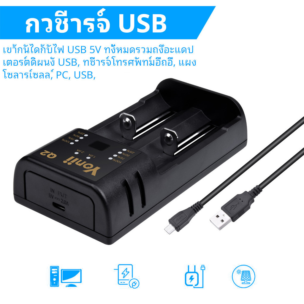 Yonii Q2 AA/AAA Battery Charger เครื่องชาร์จถ่าน ที่ชาร์จถ่าน อุปกรณ์ชาร์จถ่าน 2 ช่อง ชาร์จไว Ni-Mh Ni-Cd