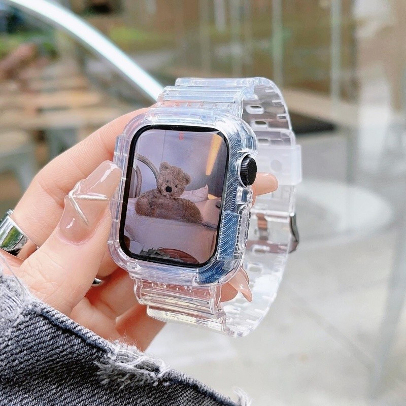 สายนาฬิกาข้อมือซิลิโคนใส สําหรับ Apple Watch series 9 8 7 6 5 se ultra iwatch ultra 2 49 มม. 44 45 มม. 41 40 38 42 มม.