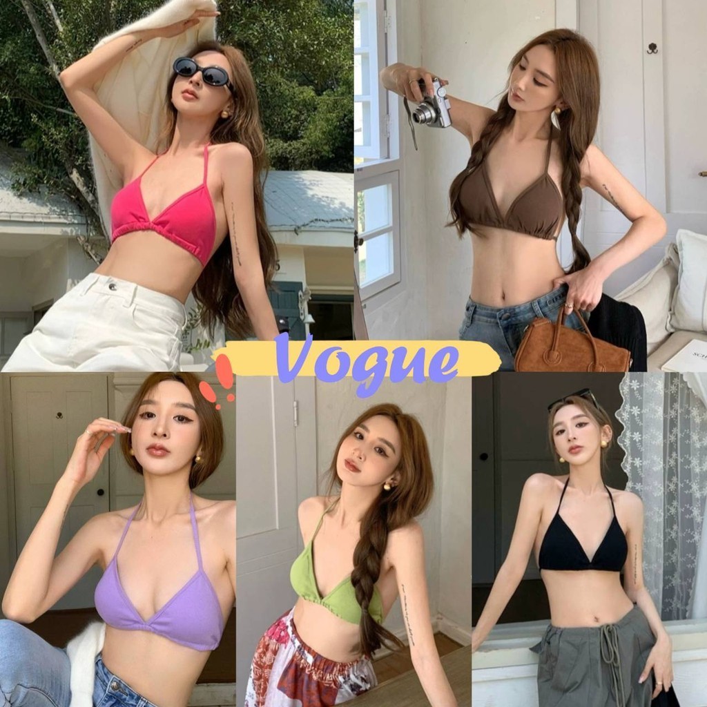 ซื้อ Vogue🌟พร้อมส่ง🌟 เสื้อบิกินี่ ผ้าไหมพรม มีฟองน้ำในตัว สีสันต้อนรับทะเล (FY164) -H