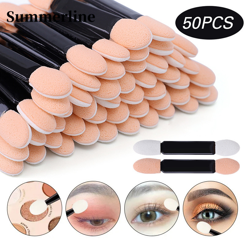 50 ชิ้น / ใช้แล้วทิ้งอายแชโดว์ Applicators ฟองน้ําแปรงมืออาชีพฟองน้ําติดสองหัวอายแชโดว์แต่งหน้าเครื่องมือ