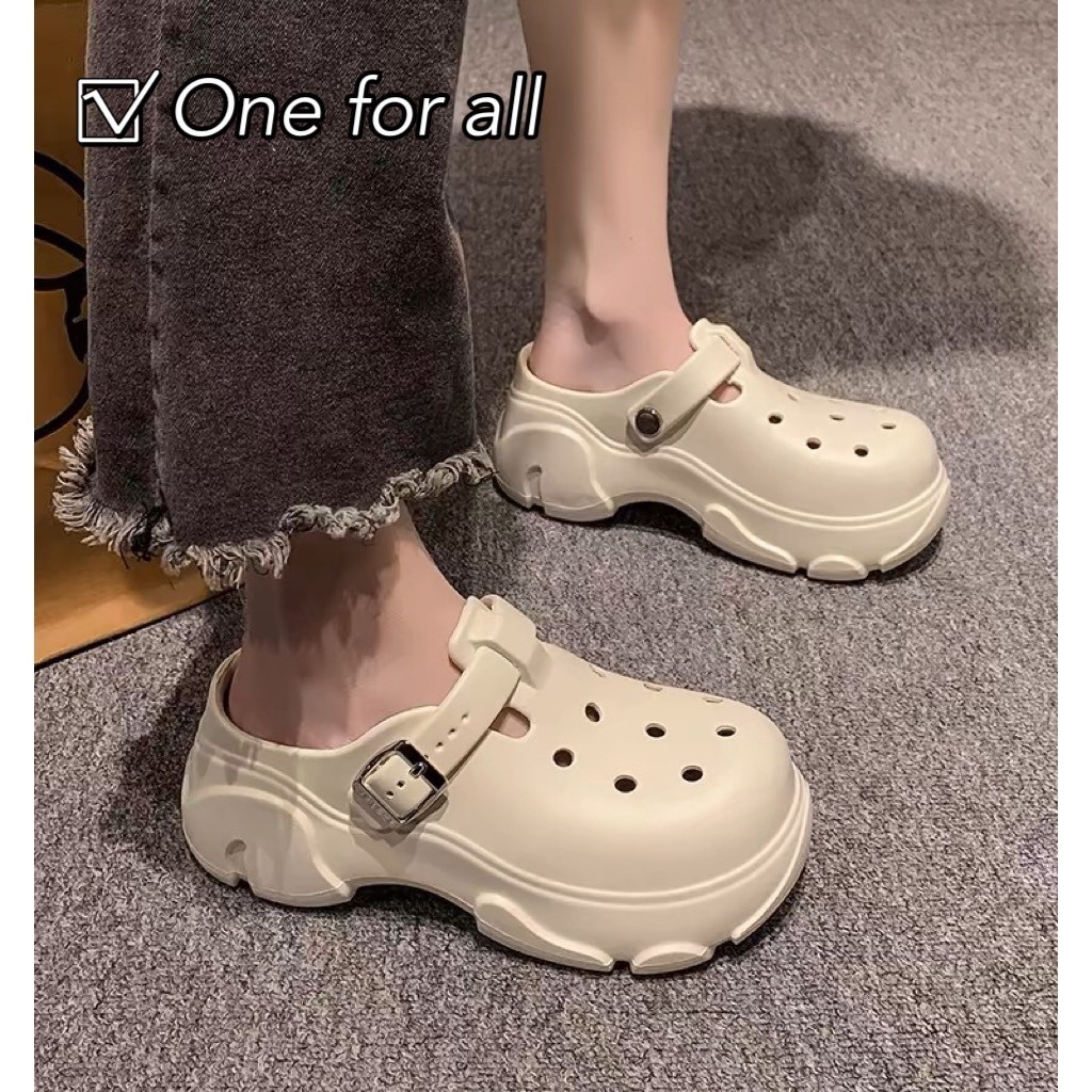 One for all พร้อมส่งจากไทย TX536 รองเท้าแตะหัวโต พื้นหนา สูง6CM รองเท้าปิดปลายเท้า  คุณภาพดี ลสำหรับ