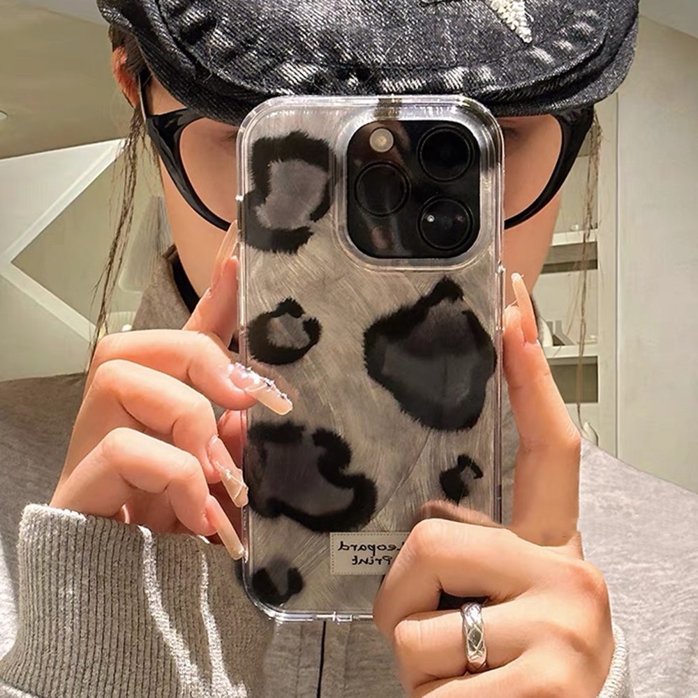 เคสโทรศัพท์มือถืออะคริลิค กันกระแทก ลายเสือดาว สีดํา สําหรับ iPhone 15 Pro Max 15 Pro 15 14 13 12 11