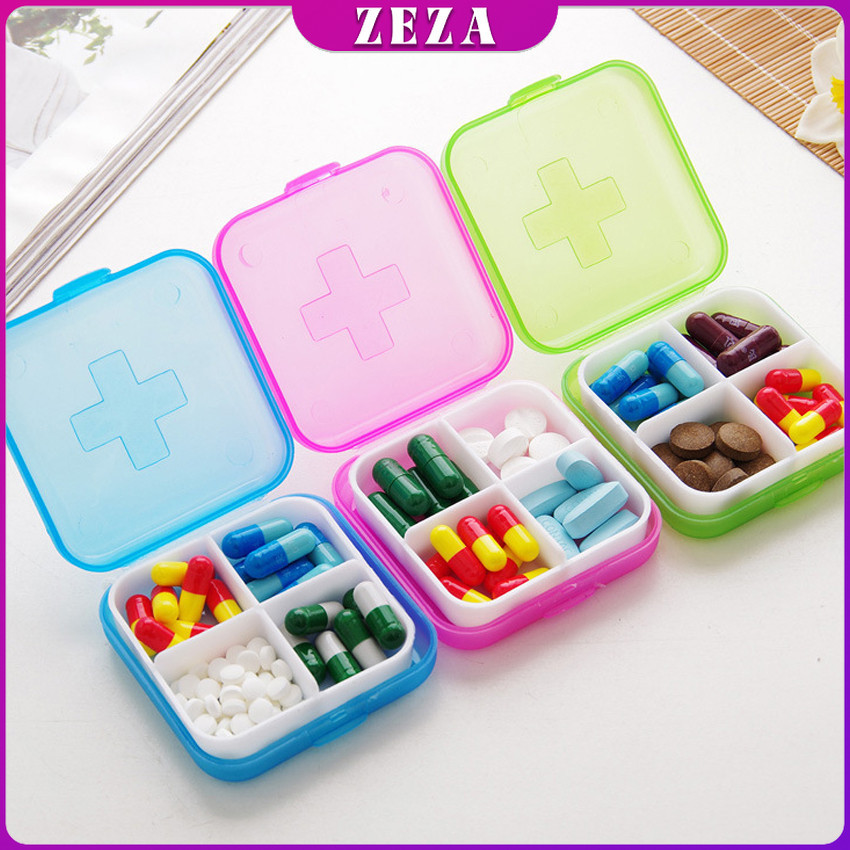 ZEZA กล่องยา มินิ กล่องสีสันลูกกวาด หลายช่อง กล่องยาแบบพกพา Cross-packing pill box