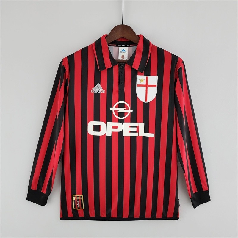 #AM 99-00 Home Long Sleeves Retro Soccer Jersey Football #MALDINI #SHEVCHENKO