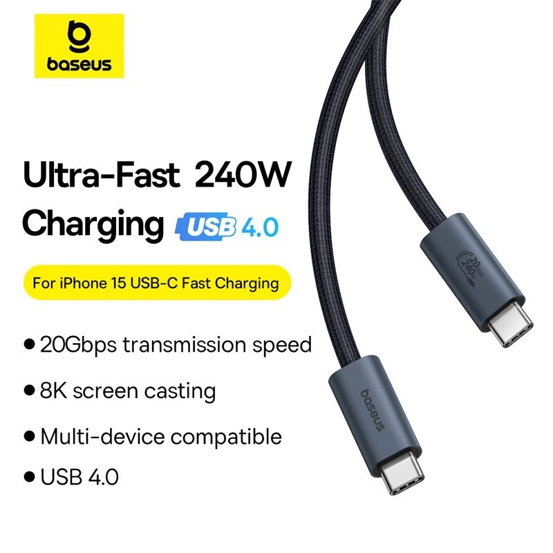 Baseus สายชาร์จเร็ว 240W PD 8K@60Hz ความละเอียดสูง Type-C เป็น Type-C รองรับการส่งข้อมูล ชาร์จเร็ว สําหรับ iP15