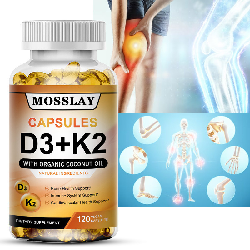MK7 พร้อมวิตามิน D3 K2 แคปซูล - รองรับหัวใจ, สุขภาพกระดูกและเสริมสร้างภูมิคุ้มกัน, อาหารเสริมมังสวิรัติ 30/60/120