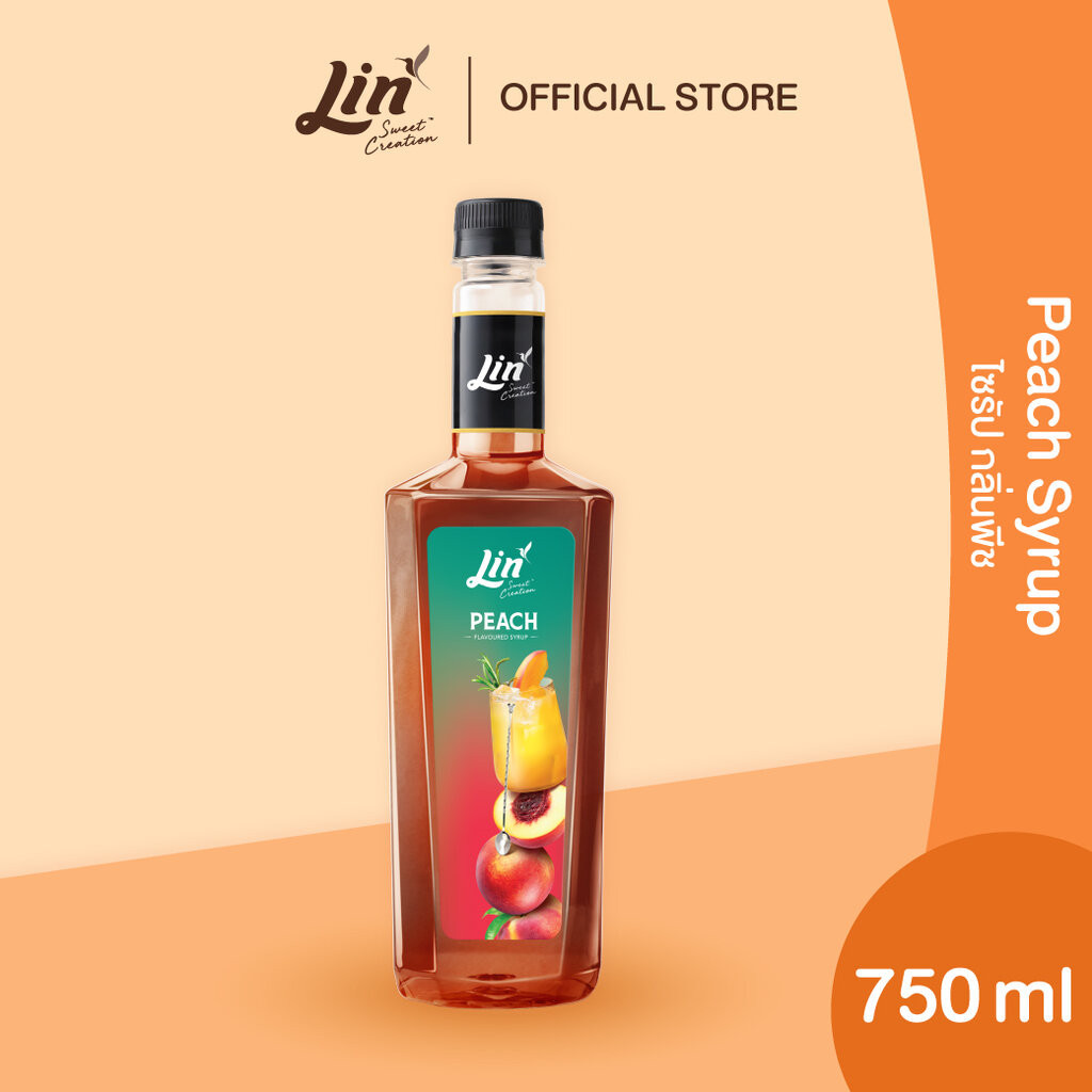 ลิน ไซรัป กลิ่นพีช น้ำเชื่อมสำหรับมิกซ์ดริ๊งค์ (ขนาด 750 มล.) Lin Fruit Flavored Syrups (Peach)