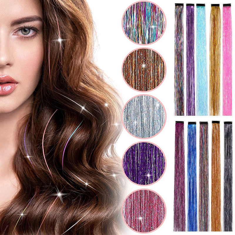 กิ๊บกากเพชร ช่อไฮไลท์ กากเพชรติดผม ยาว50cm สีเยอะ เล่นแสงสวย เงาวิ้งวับ