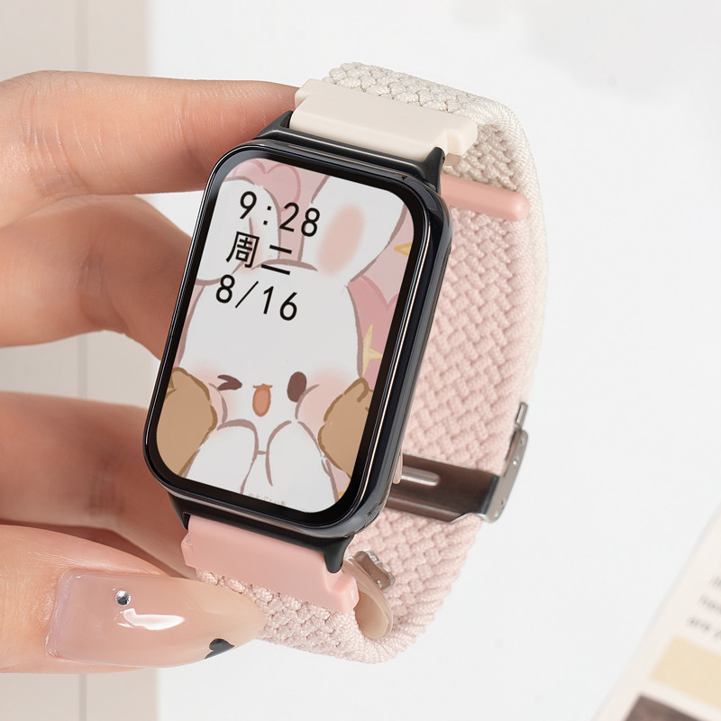 สายถักน่ารักสําหรับ Xiaomi Mi Band Miband 8 9 Pro สร้อยข้อมือสมาร์ทไนลอนยืดหยุ่นปรับสร้อยข้อมือ Xiaomi Mi Band 7 Pro สายรัดทดแทน