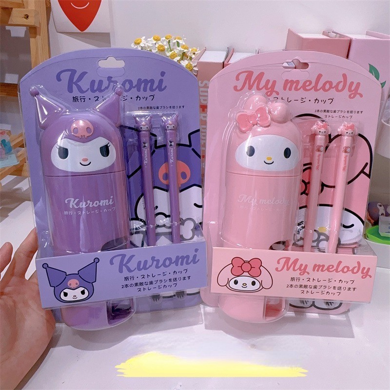 Sanrio Kuromi ชุดแปรงสีฟัน อเนกประสงค์ ลายการ์ตูน Hello Kitty Cinnamoroll Kawaii สําหรับเด็กผู้หญิง นักเรียน