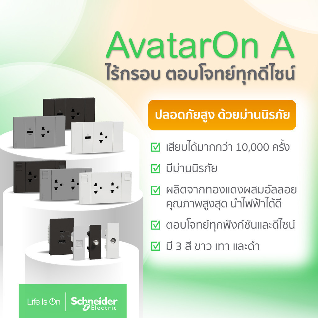 แพ็ค4 | Schneider ชุดเต้ารับคู่ 3ขา มีม่านนิรภัย พร้อมสวิตช์สีขาว รุ่น AvatarOn A|M3T_SIS_WE| PlugOn - รูปที่ 4