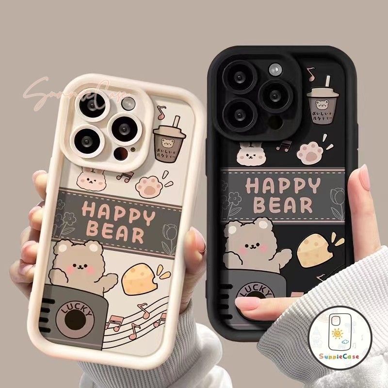การ์ตูนน่ารักชานมแบร์คู่รัก คู่การ์ตูน OPPO A18 A58 A57 A17 A15 A16 A54 A78 A77 A38 A17K A5s A12 A3s A7 A53 A5 A9 Reno 5
