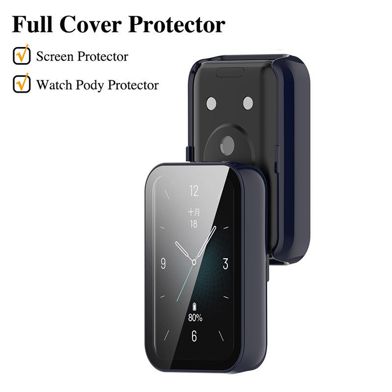 2-in-1 กระจกนิรภัย + เคส สําหรับ For Huawei Band 10 อุปกรณ์เสริม PC ฝาครอบป้องกันกันชนรอบด้าน + ตัวป้องกันหน้าจอ สําหรับ For Hauwei Band 9/8
