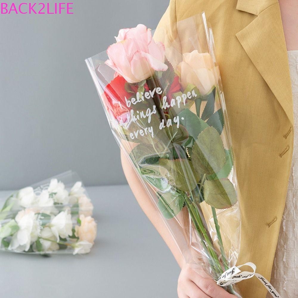 Back2life ถุงบรรจุภัณฑ์ดอกไม้ 50 ชิ้น, กระดาษห่อถุงพลาสติกกันน้ํา, อุปกรณ์แพ็คเกจ DIY โปร่งใสช่อดอกไม้สี่เหลี่ยมคางหมูวัสดุบรรจุวันวาเลนไทน์