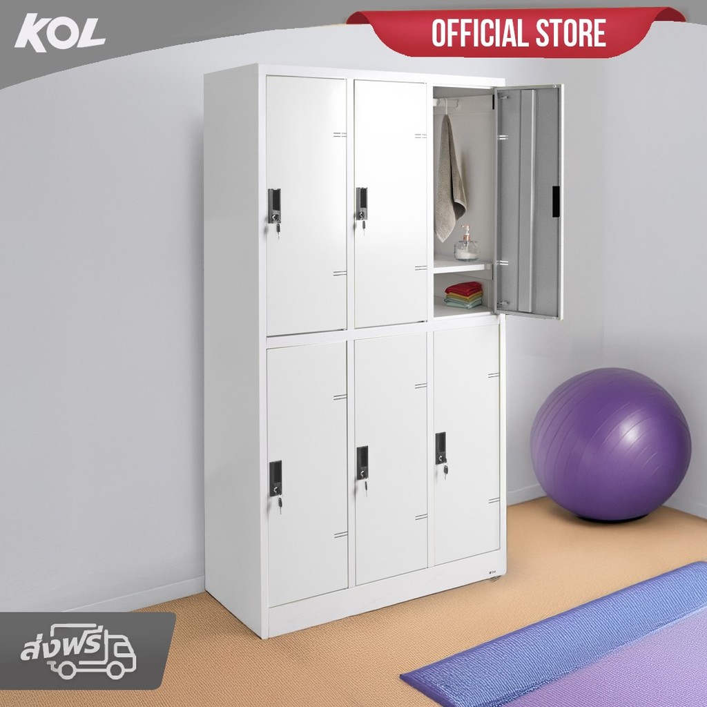 [จัดส่งพร้อมติดตั้งฟรี] KOL ตู้ล็อคเกอร์ 6 ประตู พร้อม 1 ราวแขวนผ้า 1 แผ่นชั้นและกุญแจต่อช่อง