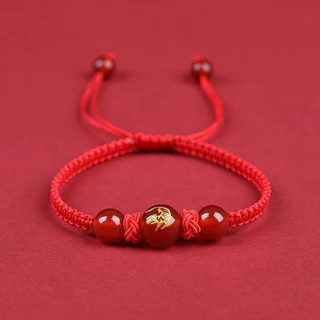อาเกตสีแดงราศีสร้อยข้อมือสตริงสีแดงสร้อยข้อมือปี เบนมิง สร้อยข้อราศีเงินปลอดภัยโอนลูกปัดมือ