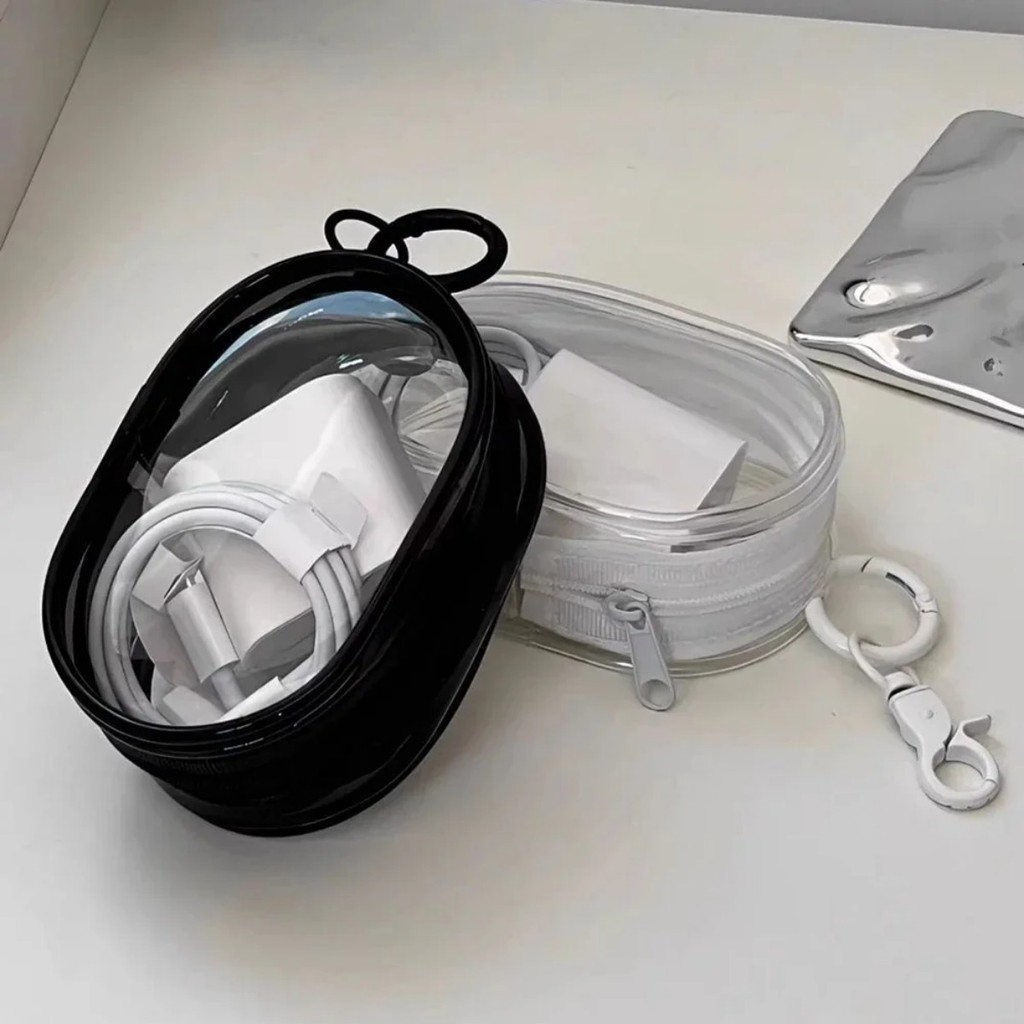 กระเป๋าเก็บสายเคเบิลข้อมูลแบบพกพาพร้อมขาตั้งสายใส Organiser Mini Travel Cable-Winder แต่งหน้าลิปสติกกระเป๋าเก็บ