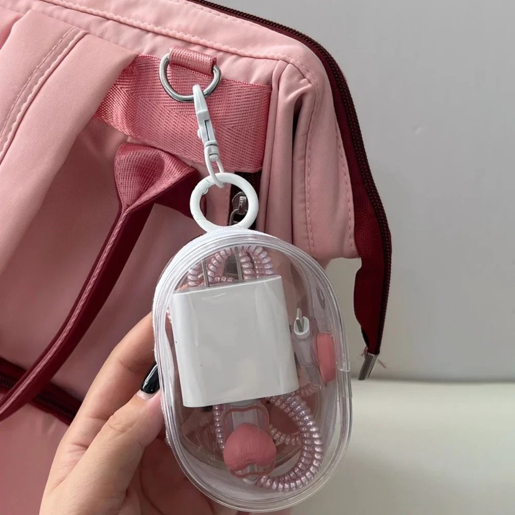 กระเป๋าเก็บสายเคเบิลข้อมูลแบบพกพาพร้อมขาตั้งสายใส Organiser Mini Travel Cable-Winder แต่งหน้าลิปสติกกระเป๋าเก็บ