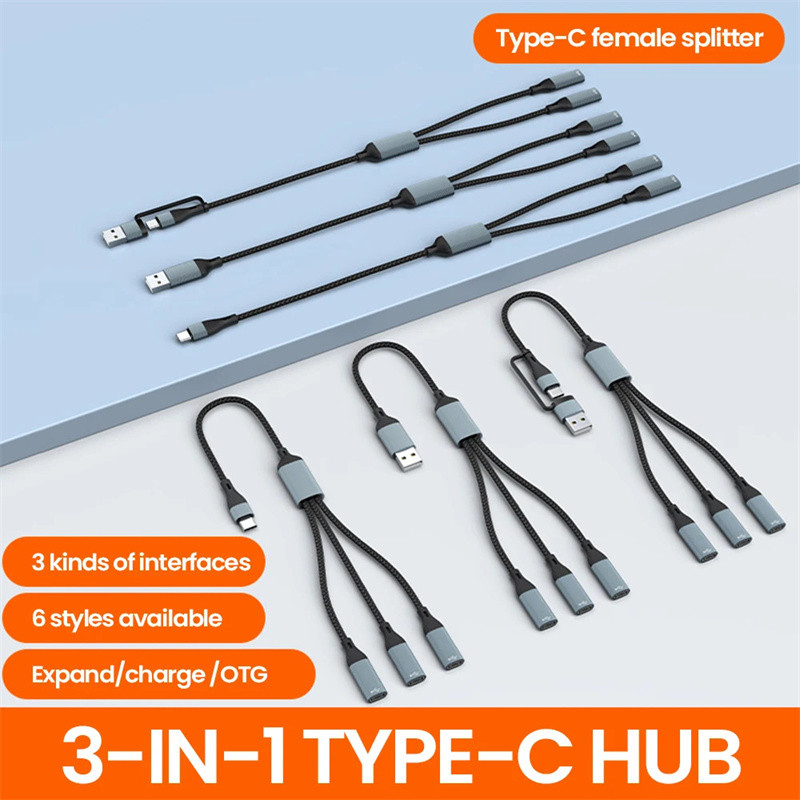 3 In 1 Type C Hub USB Hub USB C/USB To Type C สาย USB Type C Splitter พอร์ต Hub OTG ความเร็วสูงสําหร