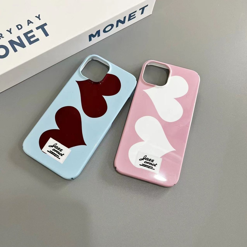 เคสหัวใจสีแดงสองอันสำหรับ iPhone 12 11 Pro Max 13 Pro Max เคสป้องกันแบบครึ่งแพ็ค 16 Pro XS 14 Plus เคสแข็ง 15 Pro Max 8 Plus กันกระแทก 15 Pro 16/15 Plus เคสโทรศัพท์แฟชั่น 7 Plus 13 Pro