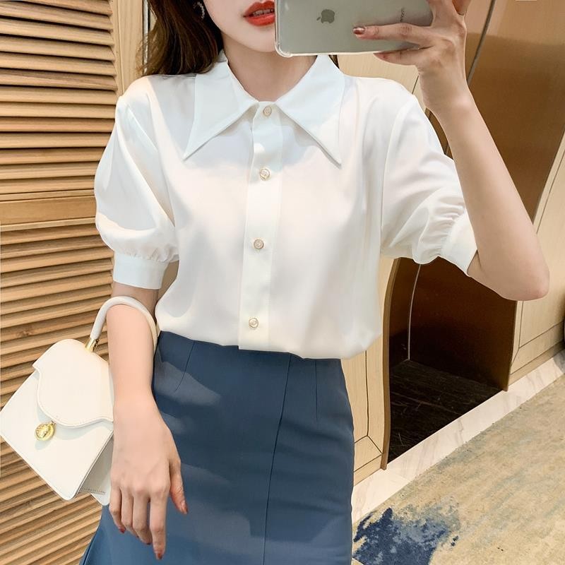 [Ginnie] COD PD-XNE Anti-Wrinkle White Shirt Design Sense Niche Workplace Light Mature Style Womens 