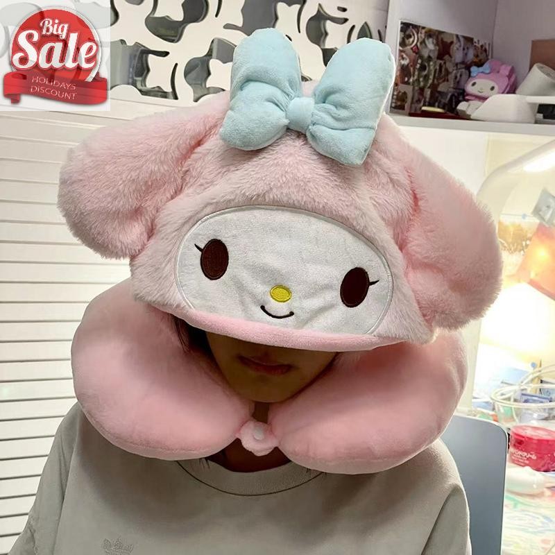 Af Sanrio Kawaii Hooded U-รูป Nap หมอนตุ๊กตาอะนิเมะ Kuromi Hello Kitty My Melody หมอนเดินทางสไตล์ญี่ปุ่นหมอนรองคอ A