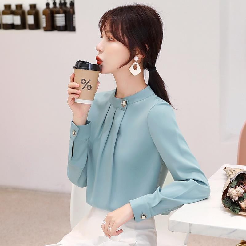 เสื้อเชิ้ตแขนยาว คอกลม ทรงหลวม แต่งระบาย แฟชั่นใหม่ สําหรับผู้หญิง