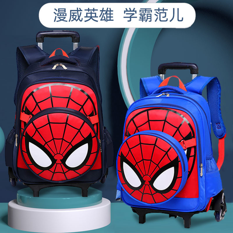 Capuus Spider-Man กระเป๋านักเรียน ล้อลาก ขนาดใหญ่ จุของได้เยอะ สําหรับเด็กประถม ประถม ประถม 3-6 ปี
