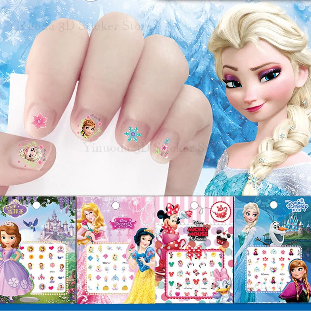 สติกเกอร์ติดเล็บ ลายการ์ตูนดิสนีย์ Frozen Aisha Anna Snow White Sophia Minnie เหมาะกับของขวัญวันเกิด สําหรับเด็กผู้หญิง 4 ชิ้น 1 ชิ้น