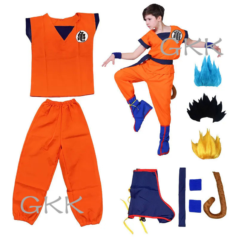 GK Kids Adult Goku Costume Anime Son Goku Cosplay Costume Superhero Uniform Wig Halloween Carnival P