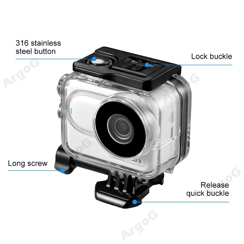Argog เคสกันน้ําสําหรับ Insta360 Go 3S / GO3 60M/196FT ใต้น้ําป้องกันดําน้ํากรณีฐานอะแดปเตอร์และสกรูสําหรับ Insta360 Go 3 อุปกรณ์เสริม