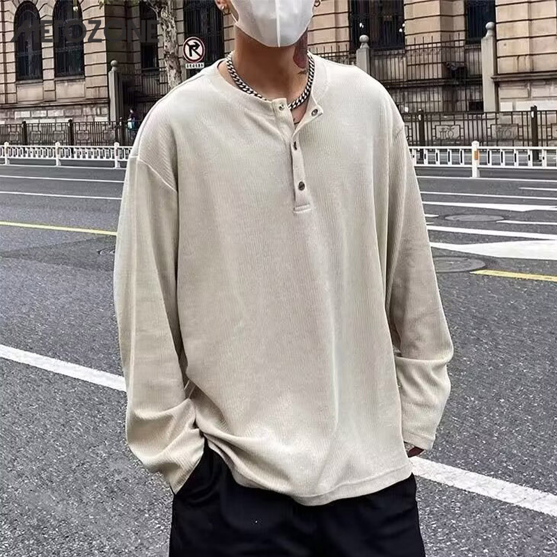 เสื้อยืดแขนยาวลําลอง มีฮู้ด ทรงหลวม แฟชั่นฤดูใบไม้ผลิ และฤดูใบไม้ร่วง สไตล์ฮ่องกง สําหรับผู้ชาย