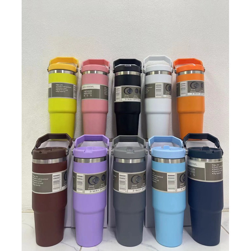 B06 แก้วเก็บความเย็น ขนาด 890ml 30.z หูหิ้ว เก็บอุณหภูมิร้อน แก้วกาแฟ สแตนเลส304 ฝาสีเดียวกับแก้ว