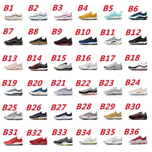 Nike Air Max 97 รองเท้ากีฬา รองเท้าวิ่ง ระบายอากาศ สีดํา สีแดง สําหรับผู้ชาย และผู้หญิง 92 สี