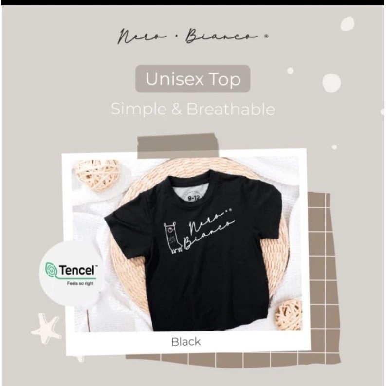 Nero Bianco Unisex Top Tencel - สีดํา