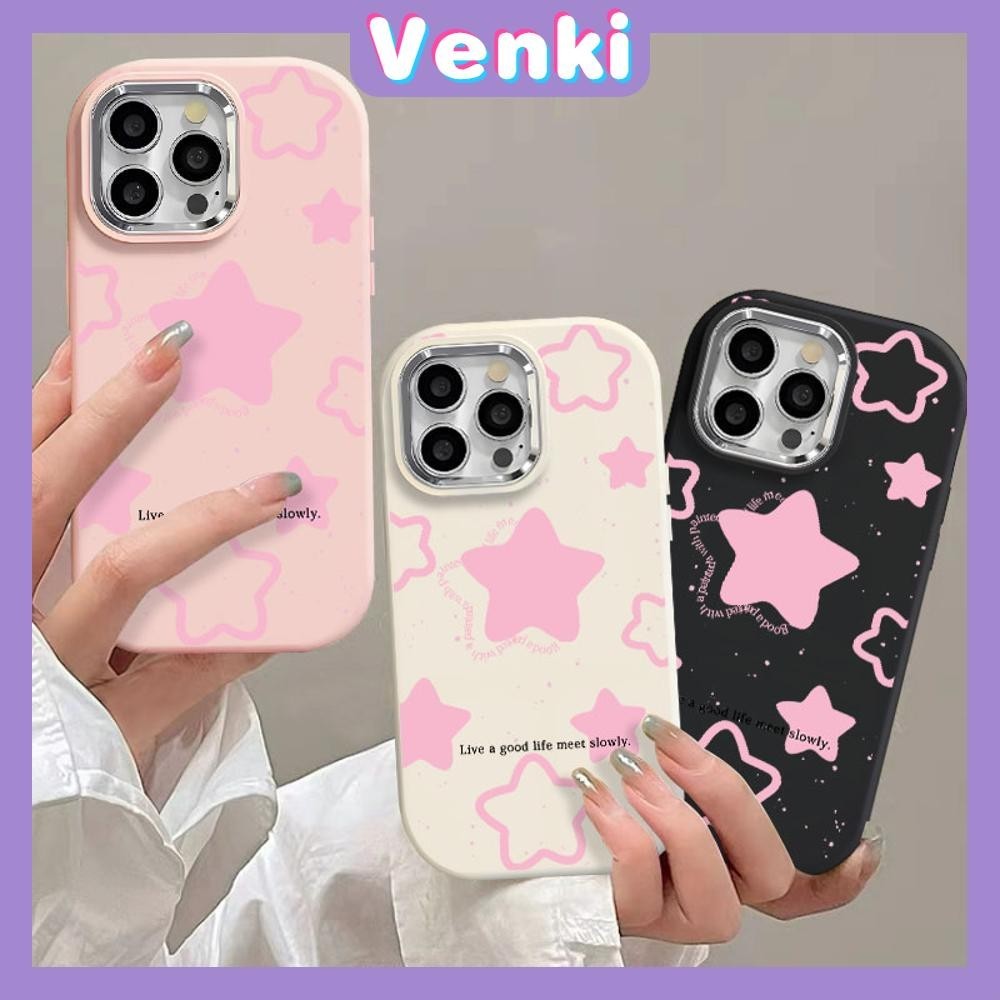 VENKI - สำหรับ iPhone 15 PRO MAX iPhone 11 กรณีไฟฟ้าหรูหราซิลิโคนอ่อนนุ่มถุงลมกันกระแทก ดาราใหญ่สีชมพูน่ารัก เข้ากันได้กับ iPhone 14 13 12 11 XS XR 7Plus 8Plus