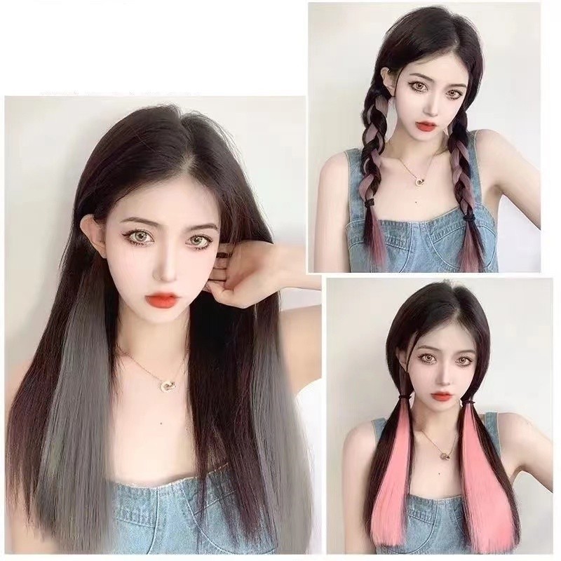 HOT วิกผม วิกชิ้น ไฮไลท์สี แฮร์พีซ เกาหลี สียอดนิยม แฮร์พีซ ไฮไลท์สี แฮร์พีซ น้ำหนักเบา 50cm ผมปลอม