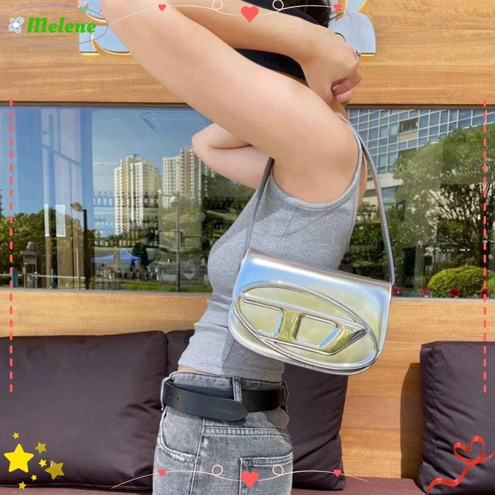 Melene กระเป๋าสะพายไหล่ สะพายข้าง หนัง PU สไตล์ Y2K สีเงิน ใส่โทรศัพท์ได้ แฟชั่นสําหรับผู้หญิง