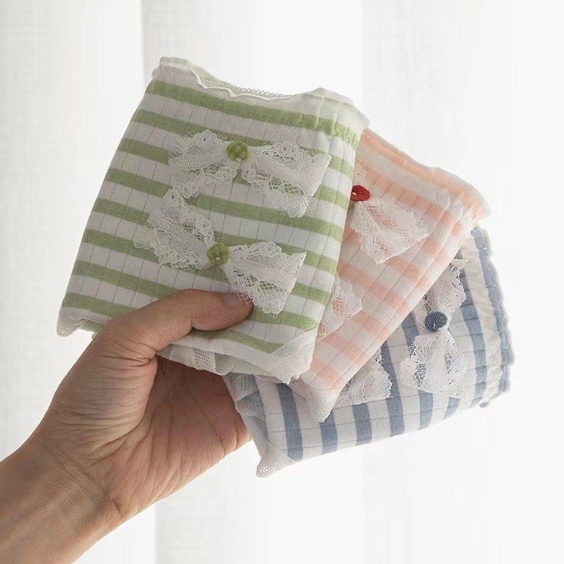 กางเกงชั้นใน ผ้าฝ้ายแท้ เอวกลาง ประดับโบว์น่ารัก สีรุ้ง สําหรับผู้หญิง - รูปที่ 2